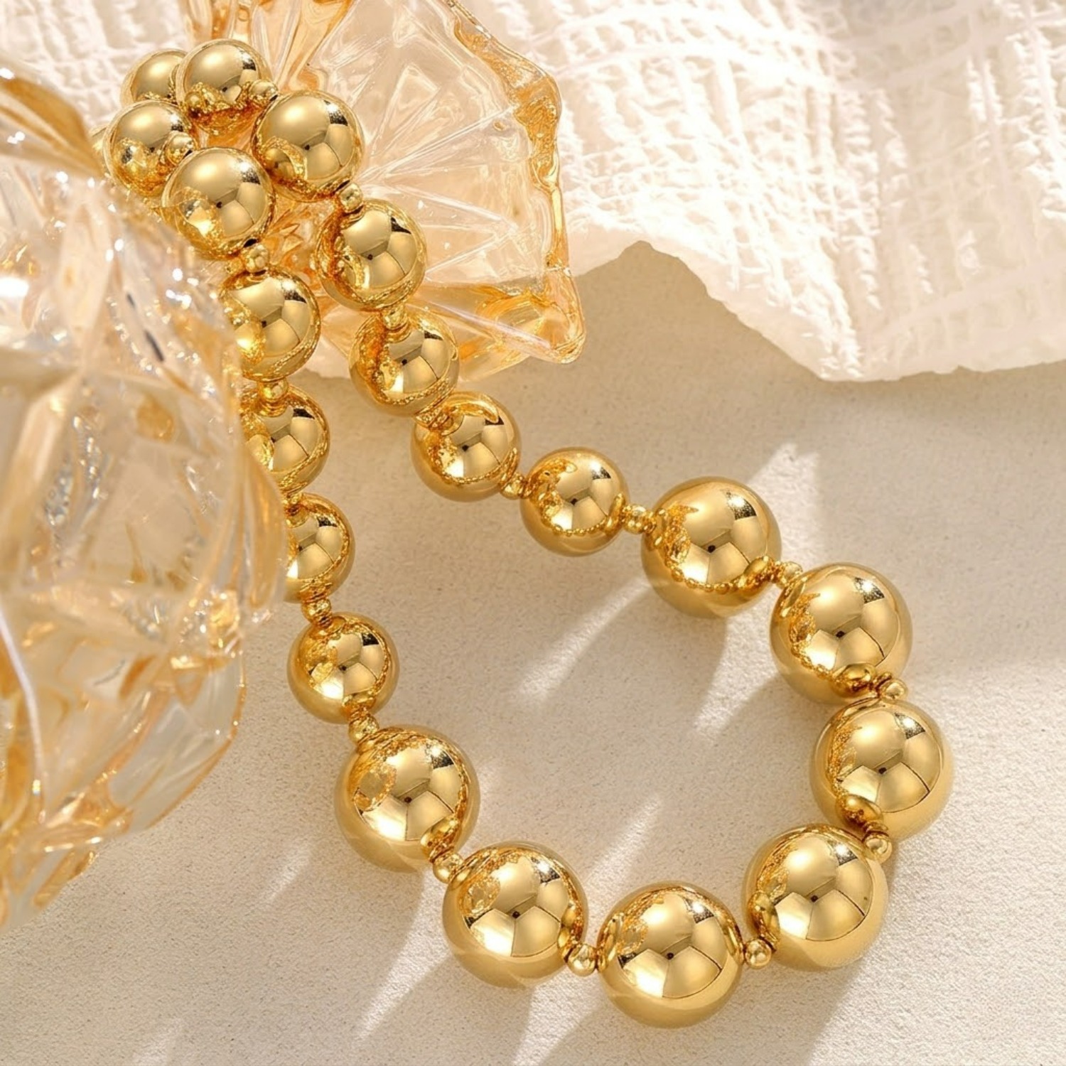 Women's Retro Layered Bead Necklace, Stainless Steel
